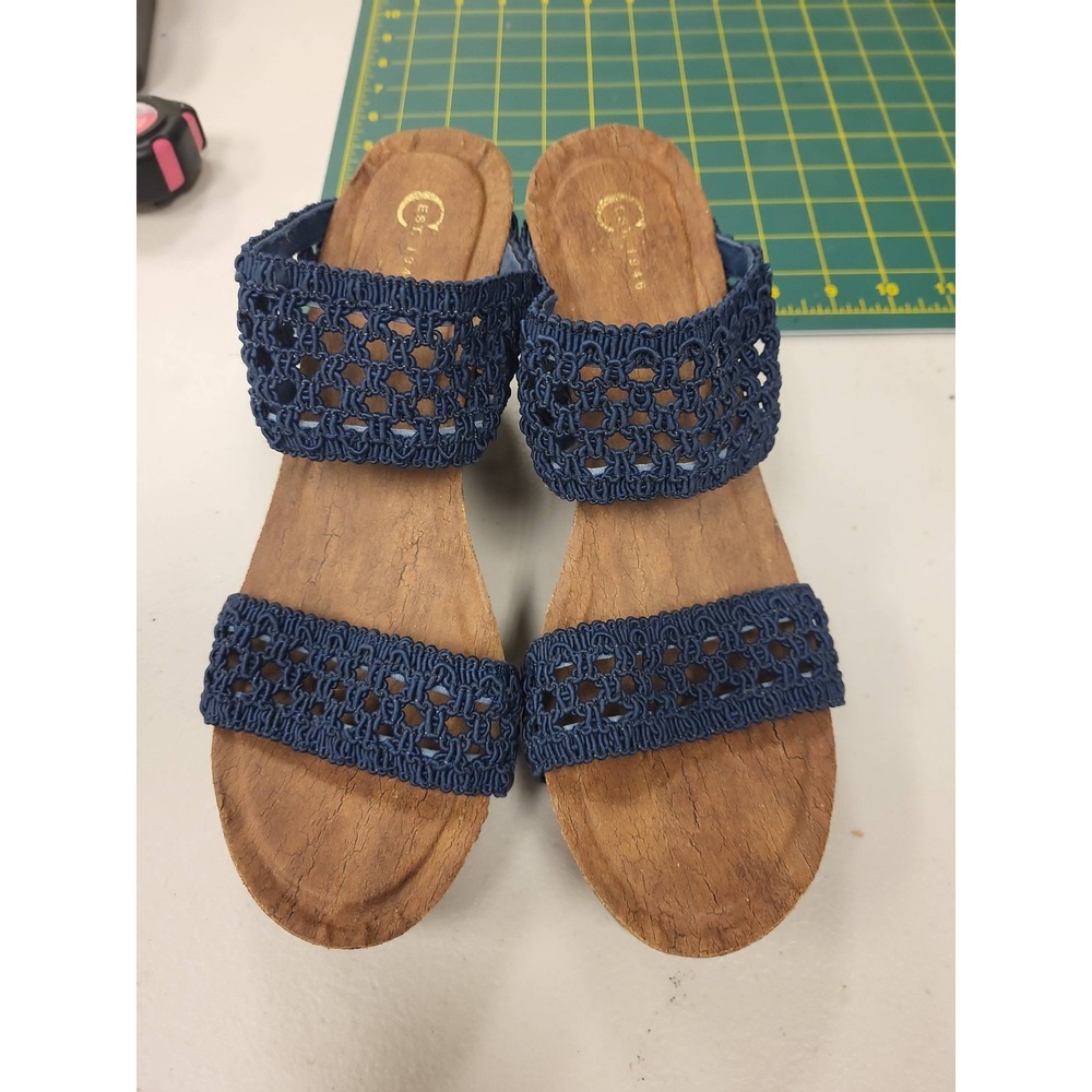 C Label Women's Size 9 Blue Wedge Sandals Slides Comfort‎ Summer Shoes Casual